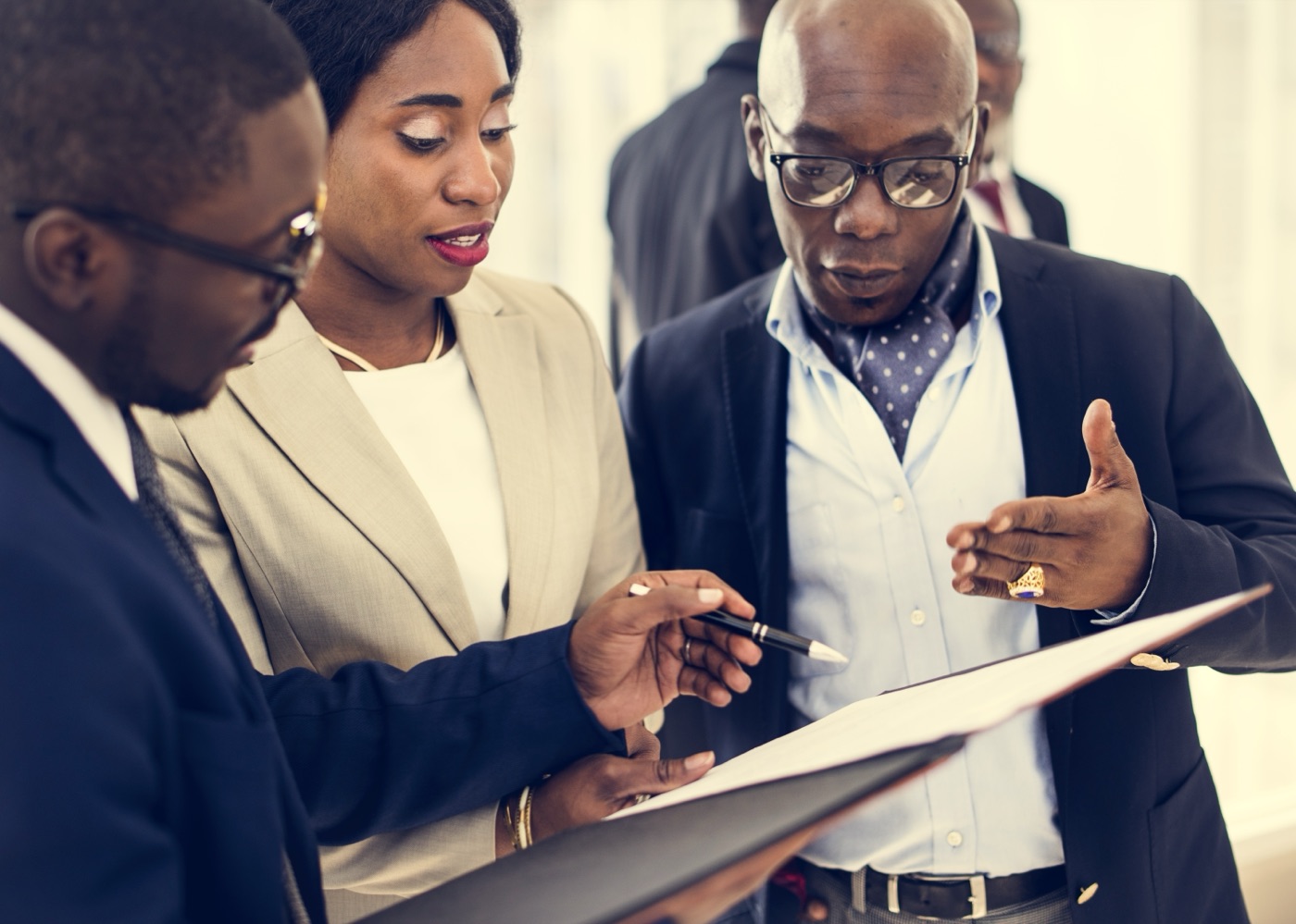 Business professionals reviewing analytics together